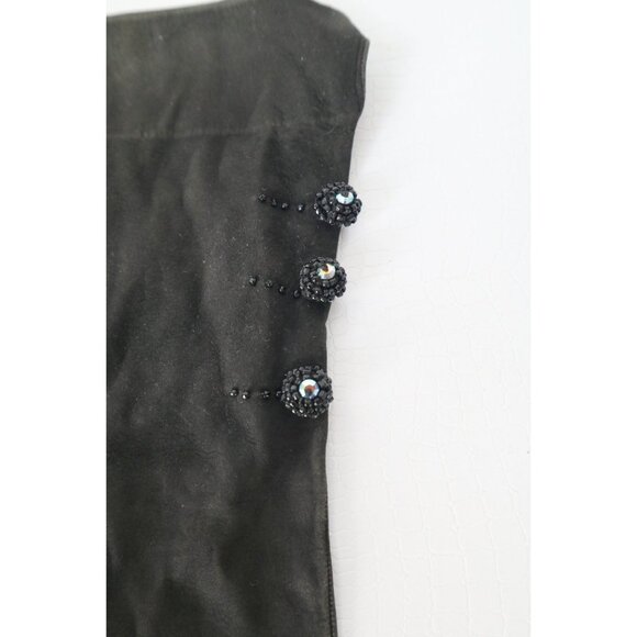 Vintage Evening Gloves Black Suede & Aurora Borealis Beading Evening Gloves Dres - Picture 4 of 5